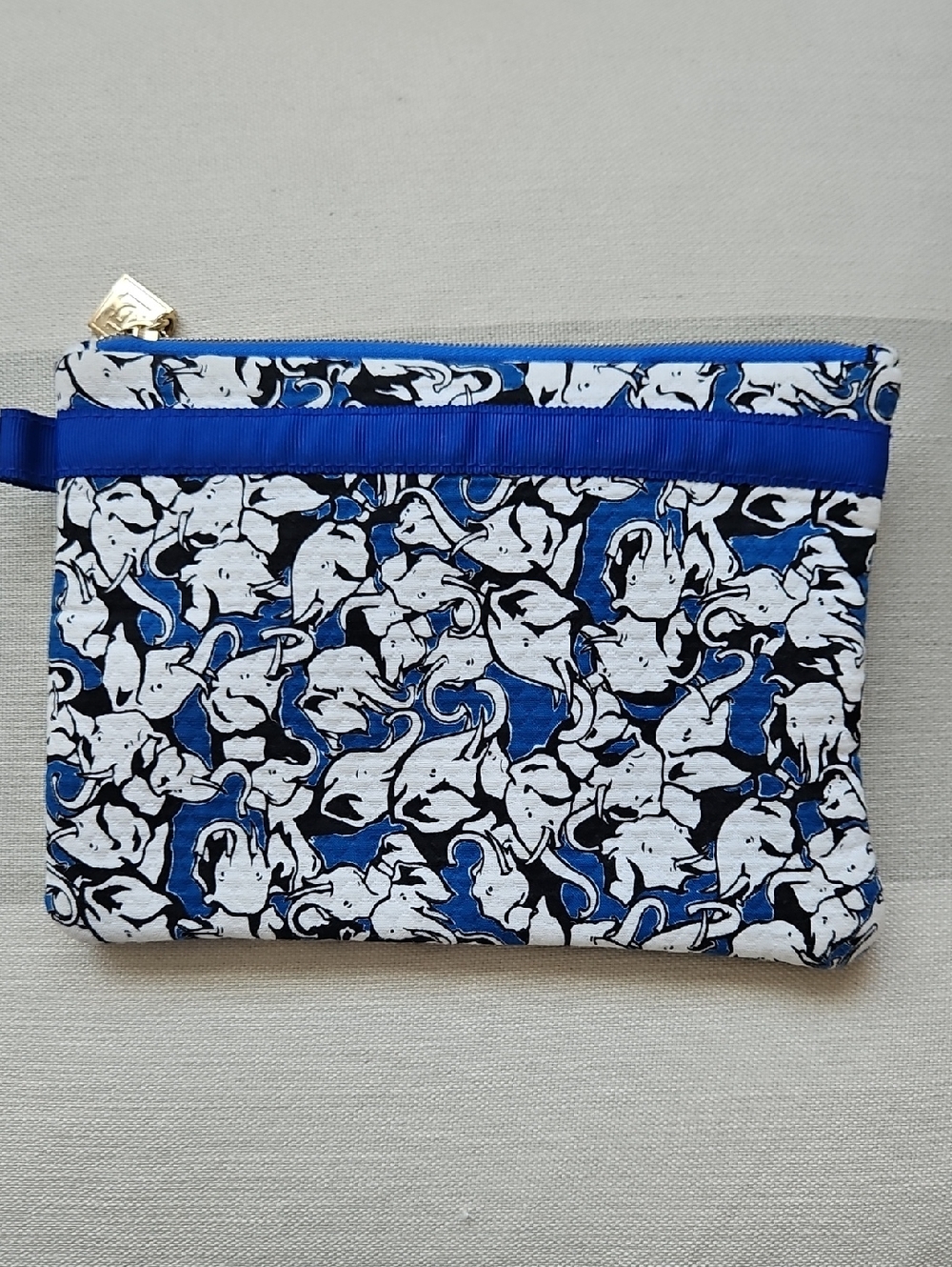Carolina Herrera Blue, White and Black Patterned Cosmetic Pouch